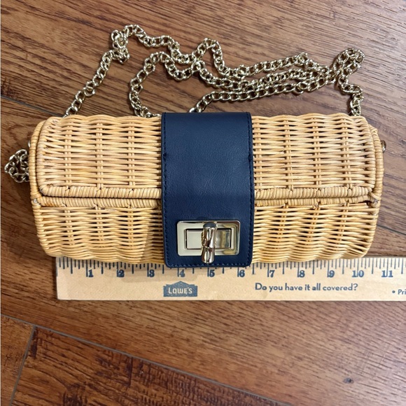 Talbots Wicker Rattan Crossbody Clutch - Gold Chain - Polka Dot lining - Navy - Picture 11 of 12
